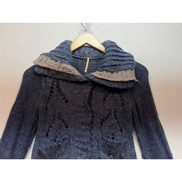 Free People Women's Wool Cardigan Sweater Knit Stretch Size XS Blue Long Sleeve - Picture 5 of 12